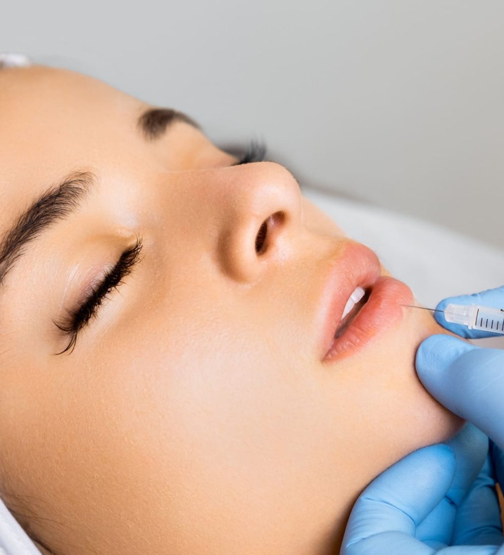 Beauty injection for lip augmentation in a beauty salon